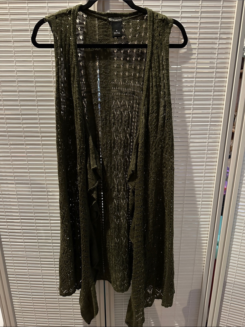 New Directions Open-Knit Sleeveless Cardigan Vest - Olive
